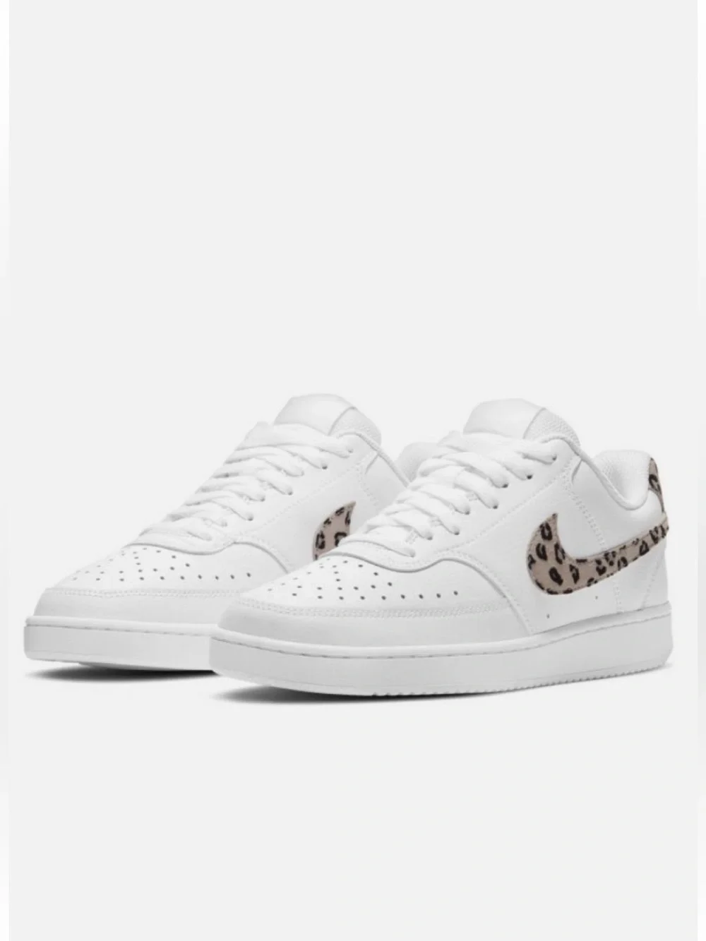 Nike Court Vision Low Leopard Swoosh White Leather. Size 9.5.